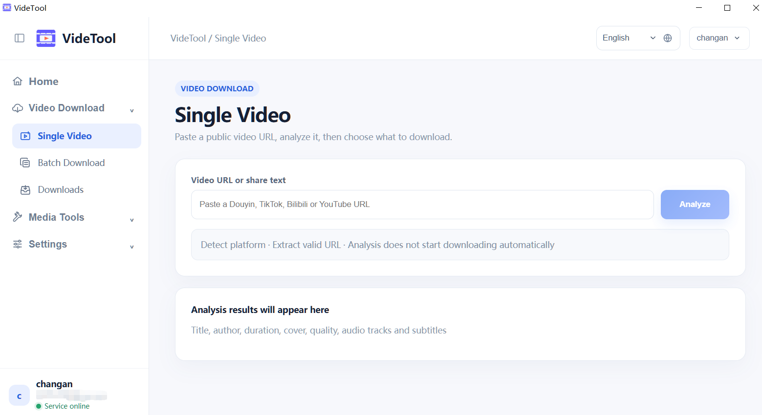 VideTool 单视频下载界面截图